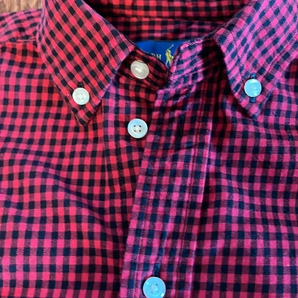 Ralph Lauren boys kids button down collared long sleeve shirt red plaid size 5